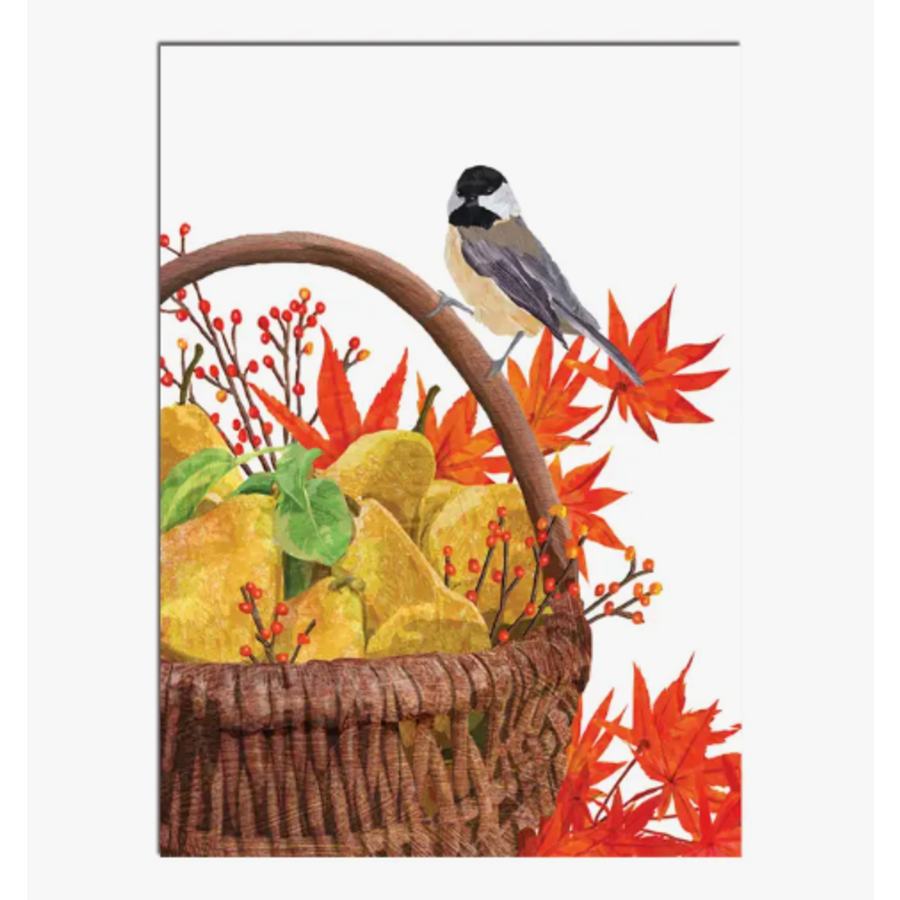 Chickadee & Pear Basket Thanksgiving Card