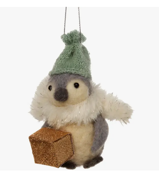 Silver Tree Home & Holiday Felt Penguin with Gift Ornament