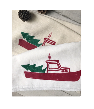 Seagate Studio Christmas Lobster Boat Tea Towel White