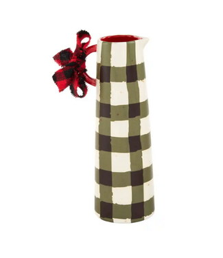 Mud Pie Green Check Bud Vase