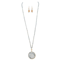 Gold White Stone Pendant Necklace Set
