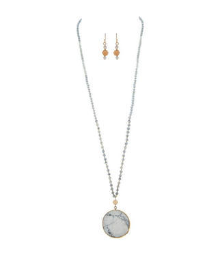 Rain Jewelry Collection Gold White Stone Pendant Necklace Set