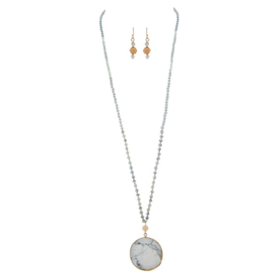 Gold White Stone Pendant Necklace Set