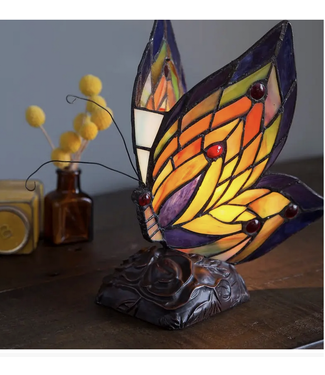 River of Goods Luella Red Butterfly Wings Stained Glass Accent Lamp