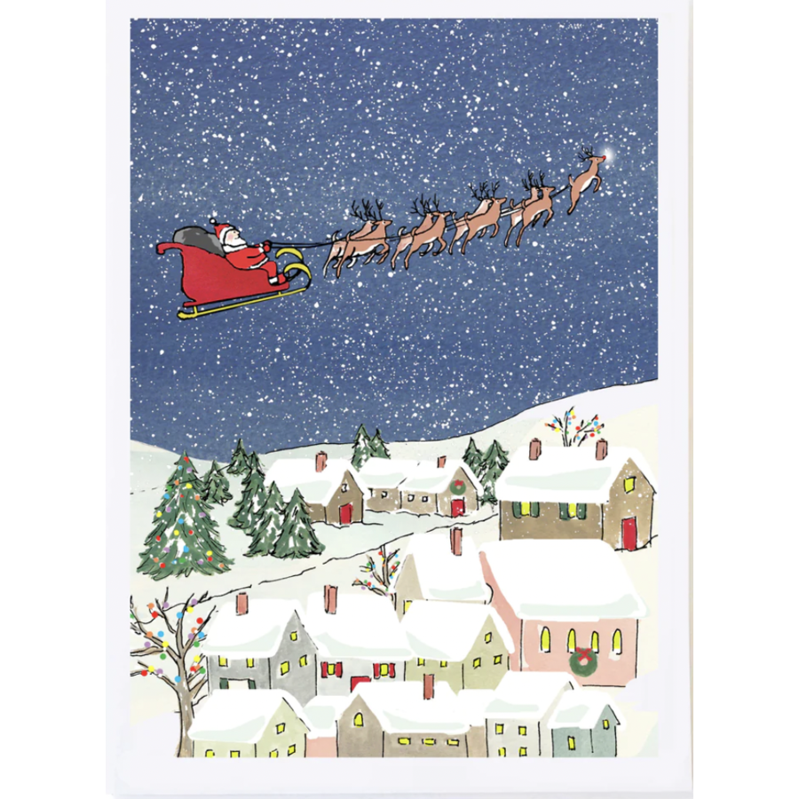Santa Over Village Card