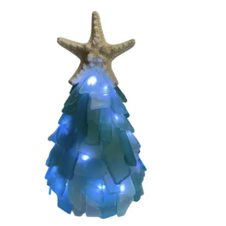 6" Seaglass Tree with Lights Ocean