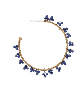 Rain Jewelry Collection Gold Blue Bead Flower Post Hoop Earrings