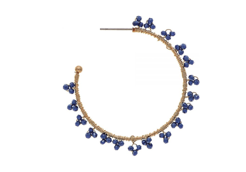  Rain Jewelry Collection Gold Blue Bead Flower Post Hoop Earrings 