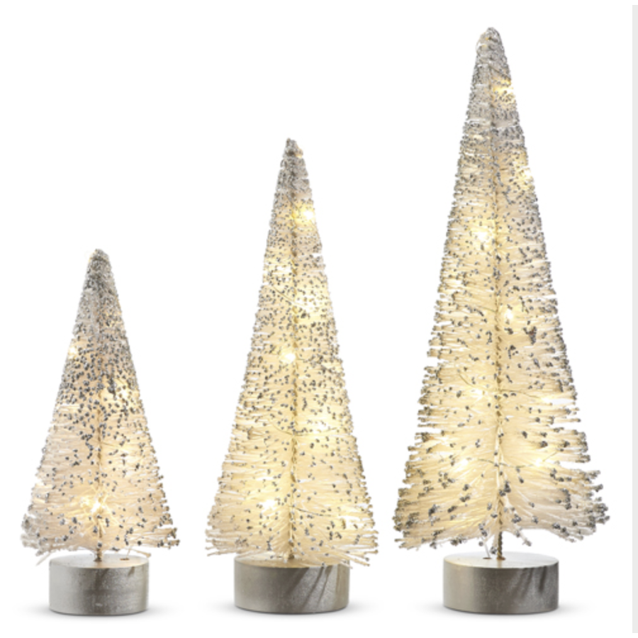 Lighted White Bottle Brush Tree