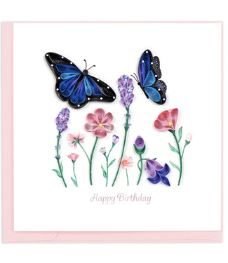 Quilling Cards Birthday Flowers and Blue Butterflies Greeting Card