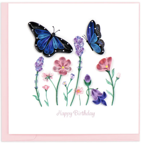  Quilling Cards Birthday Flowers and Blue Butterflies Greeting Card 