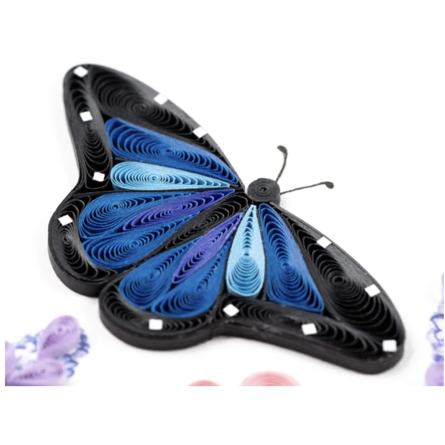 Birthday Flowers and Blue Butterflies Greeting Card