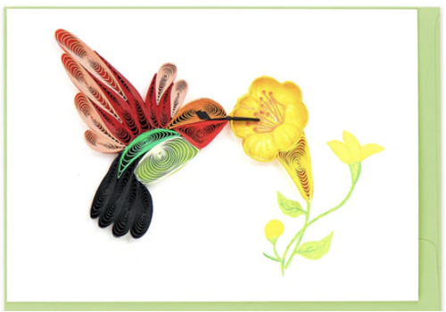  Quilling Cards Hummingbird and  Yellow Flowers Gift Enclosure Mini Card 