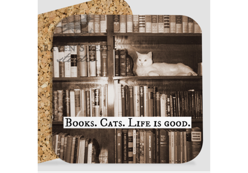  Raven's Rest Studio Books and Cats Coaster 