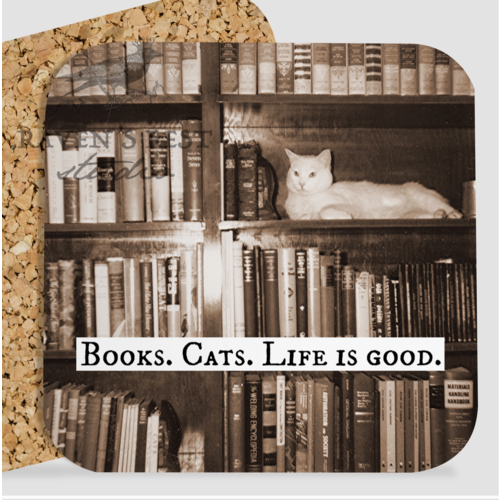  Raven's Rest Studio Books and Cats Coaster 