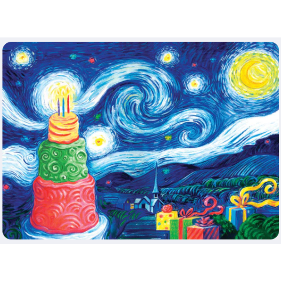 Starry Night with Cake Birthday Card