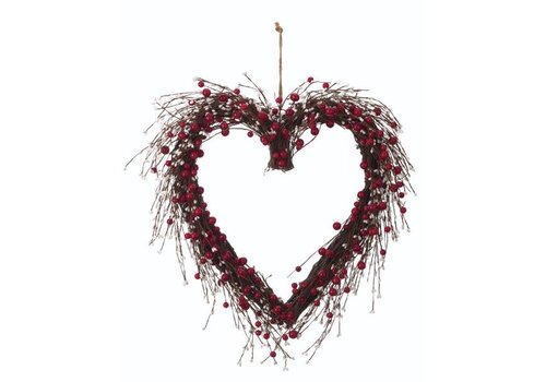  Faux Red/White Berry Heart Wreath 