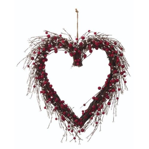  Faux Red/White Berry Heart Wreath 