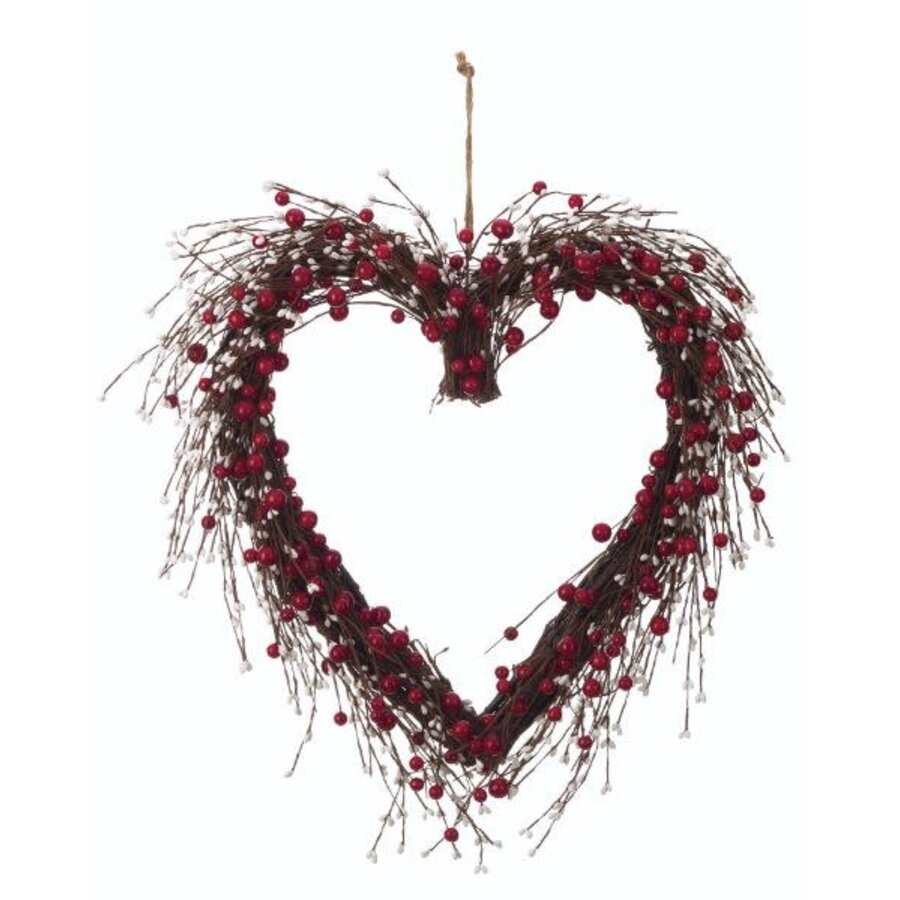 Faux Red/White Berry Heart Wreath