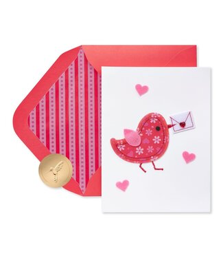 Fabric Bird w/ Note Val Day Card