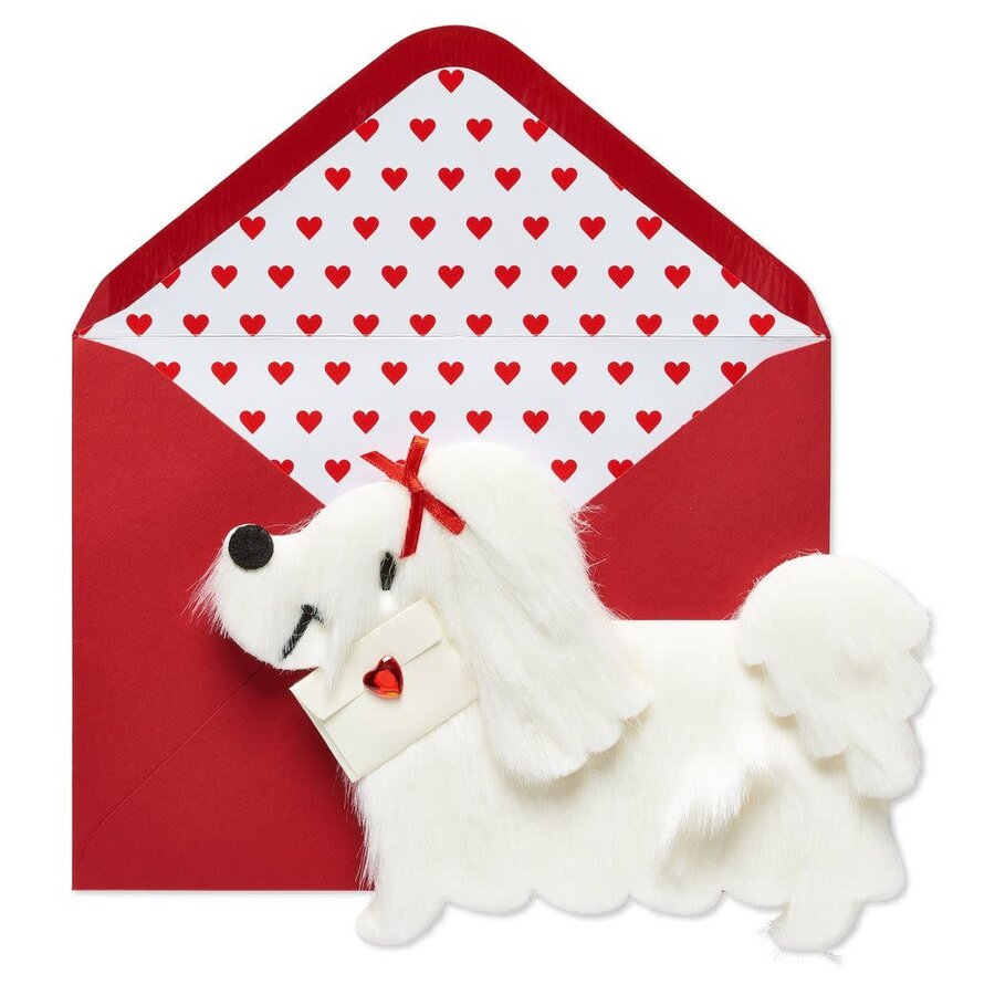 White Fur Dog w/ Letter Val Day Card