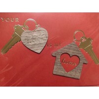 Wooden Heart in Keychain Val Day Card