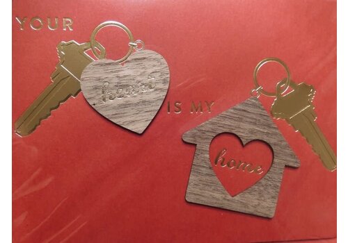  Wooden Heart in Keychain Val Day Card 