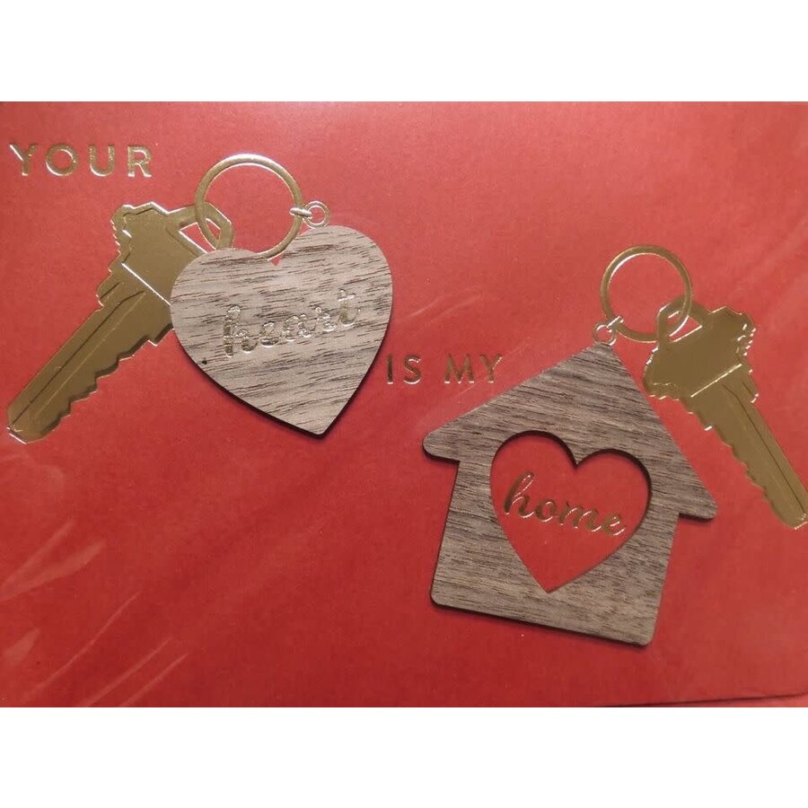 Wooden Heart in Keychain Val Day Card