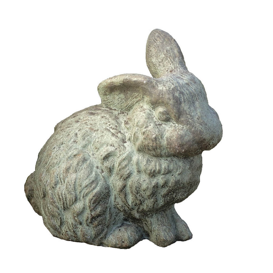 Rabbit w/ One Ear Up Cast Stone Statue