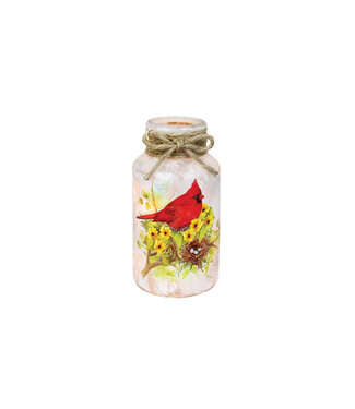 Stony Creek Cardinal Songbird Small Glass Jar  w/ Rope