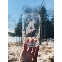 Etched Beer Can Glass ME State Flag