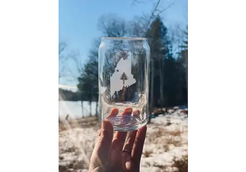  Reclaimed Maine Co. Etched Beer Can Glass ME State Flag 