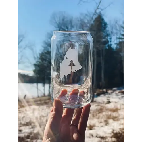  Reclaimed Maine Co. Etched Beer Can Glass ME State Flag 