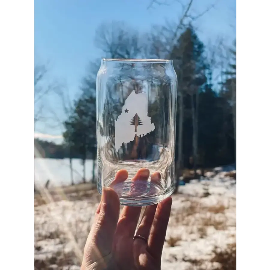 Etched Beer Can Glass ME State Flag