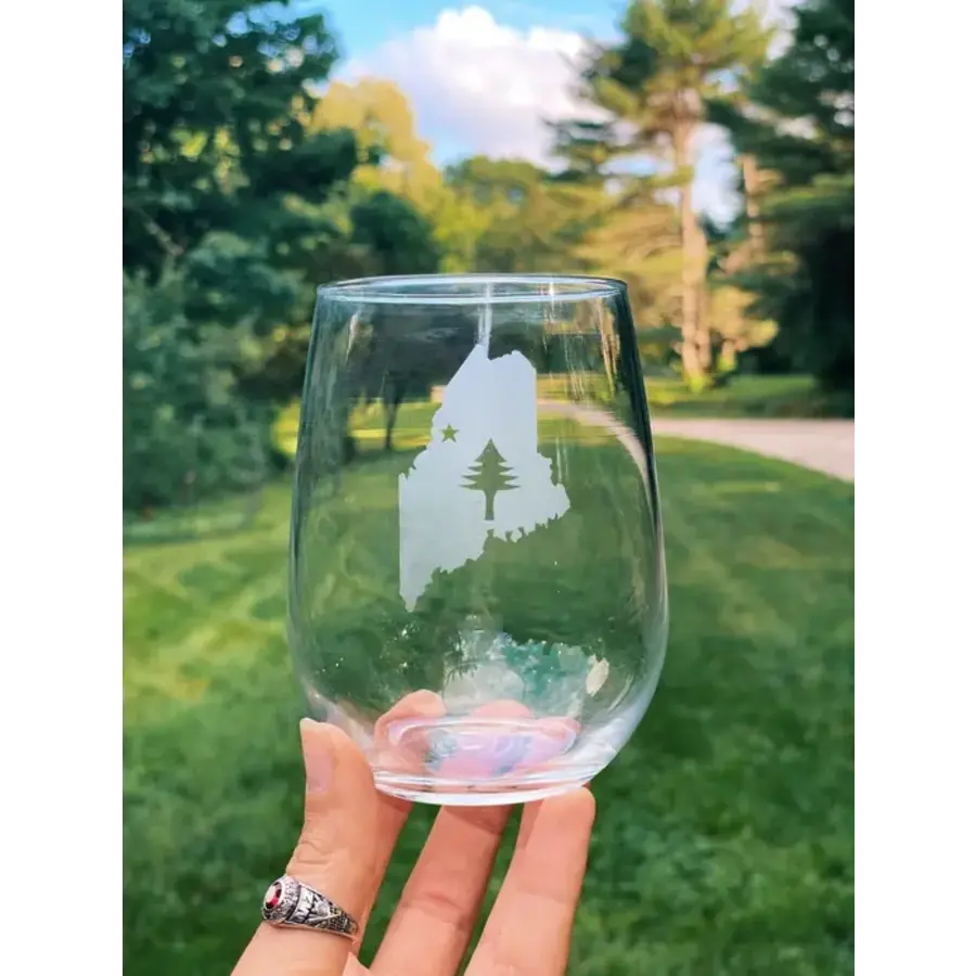 Etched Stemless Wine Glass