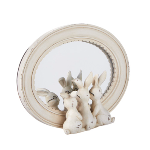 8.25" Rabbits with Glasses Mirrored Decor   8.25" Rabbits with Glasses Mirrored Decor