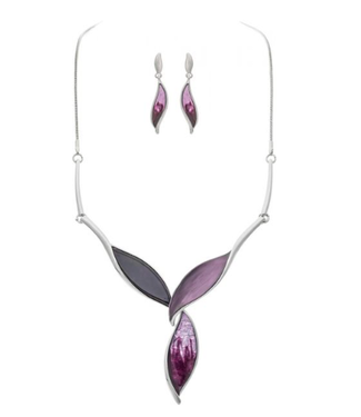 Rain Jewelry Collection Silver Purple Leaves Necklace Set