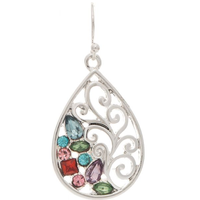 Silver Multicolor Sparkle Swirl Teardrop Earrings