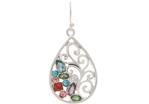  Rain Jewelry Collection Silver Multicolor Sparkle Swirl Teardrop Earrings 