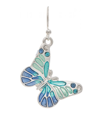 Rain Jewelry Collection Silver Multicolor Blue Enamel Butterfly Earrings