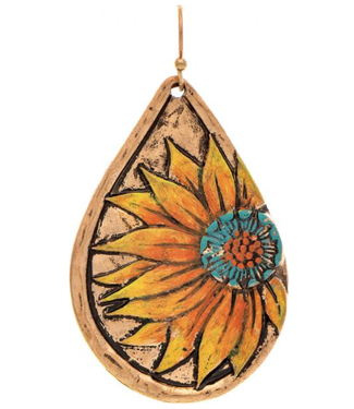 Rain Jewelry Collection Gold Painted Sunflower Teardrop Earrings