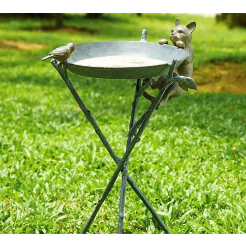  Curious Cat & Bird Birdbath 