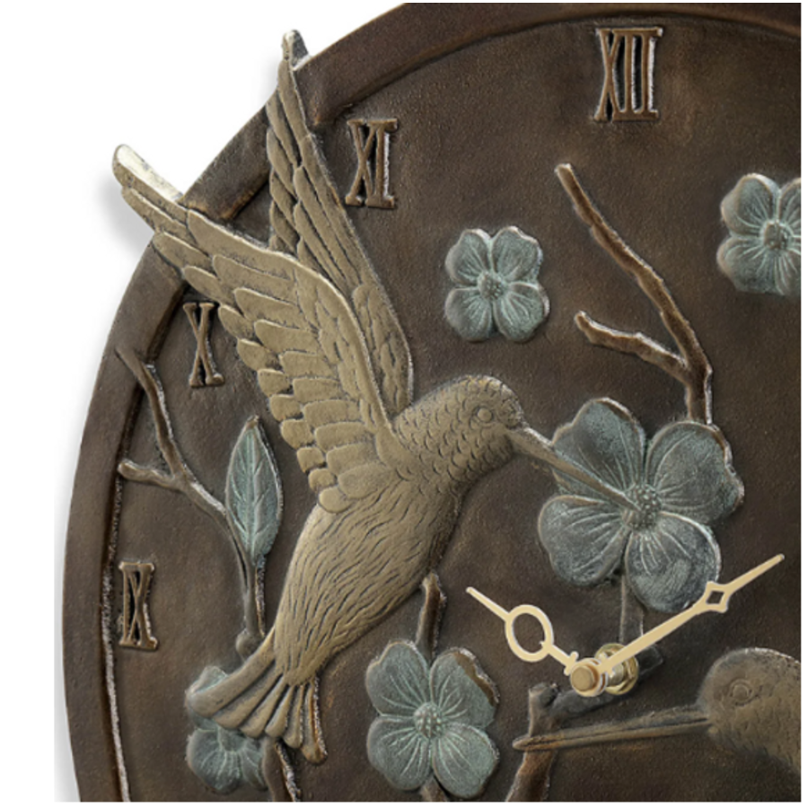 Hummingbird Pair Wall Mounted Garden Clock & Thermometer