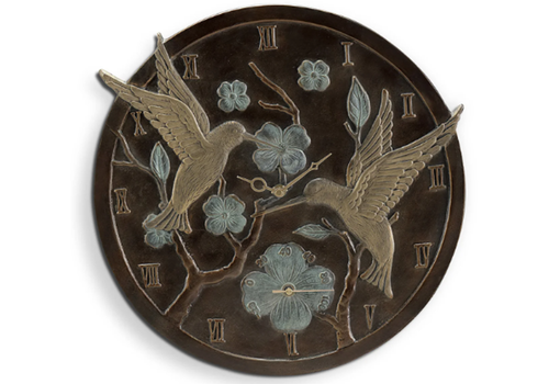  Hummingbird Pair Wall Mounted Garden Clock & Thermometer 