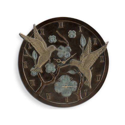  Hummingbird Pair Wall Mounted Garden Clock & Thermometer 