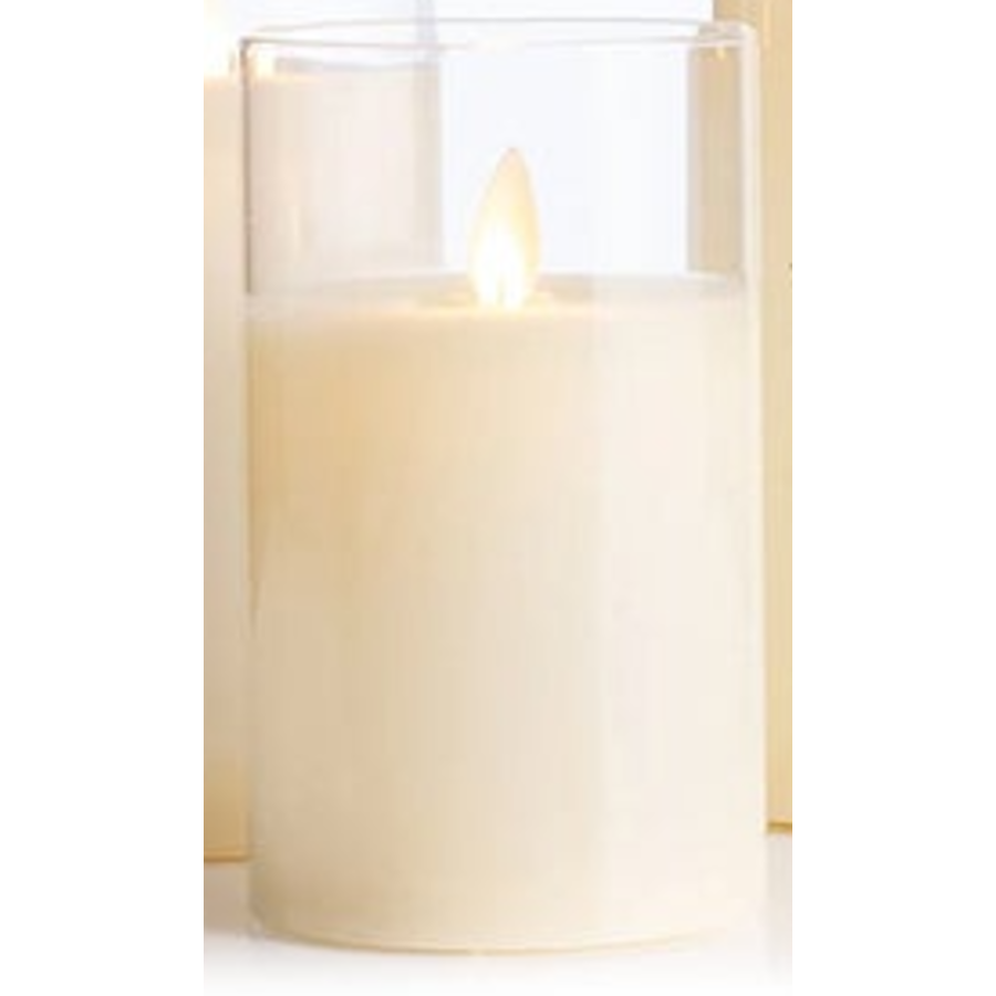 Cream LED Candle in Clear Glass Cylinder
