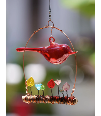 Whimsical Wire & Glass Large Handblown Glass Bird Over Garden