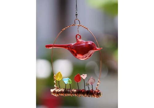  Whimsical Wire & Glass Large Handblown Glass Bird Over Garden 