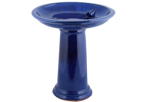  Bradley Caldwell, Inc Blue Ceramic Pedestal Bird Bath with Bird 