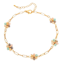 Gold Chain Multicolored Flower Bead Anklet